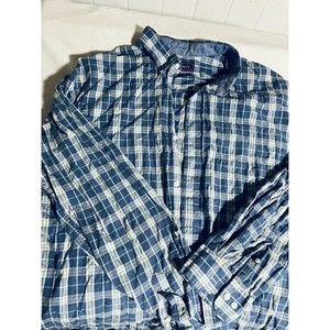 Crown & Ivy Men XXL Blue White Yellow Long Sleeve Button Down Plaid Classic Fit